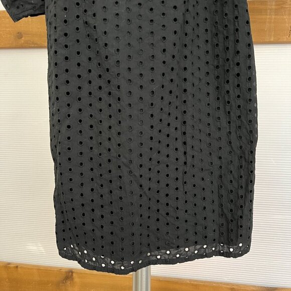 Suzy Shier Black Embroidered Eyelet Square Neck Puff Sleeve Mini Dress Sz XS - Picture 5 of 14